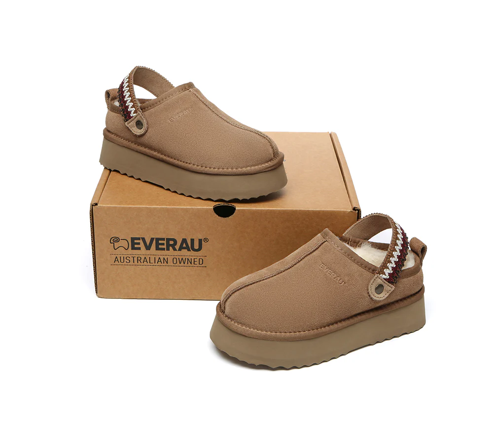 EVERAU? UGG Slippers Sheepskin Wool Slingback Kintted Platform Maeve