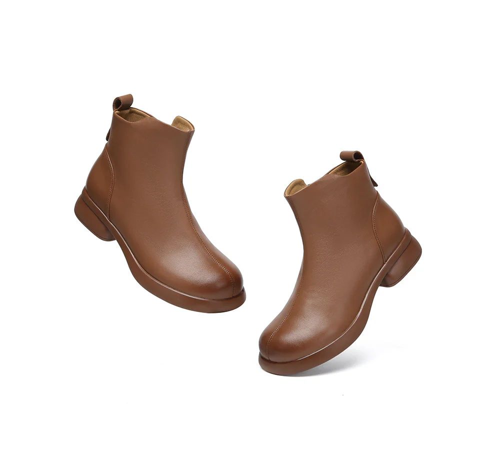 EVERAU? Women Leather Zipper Ankle Boots Chapple