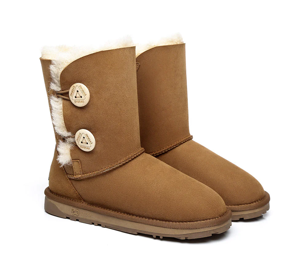 EVERAU? UGG Boots Sheepskin Wool Short Twin Button