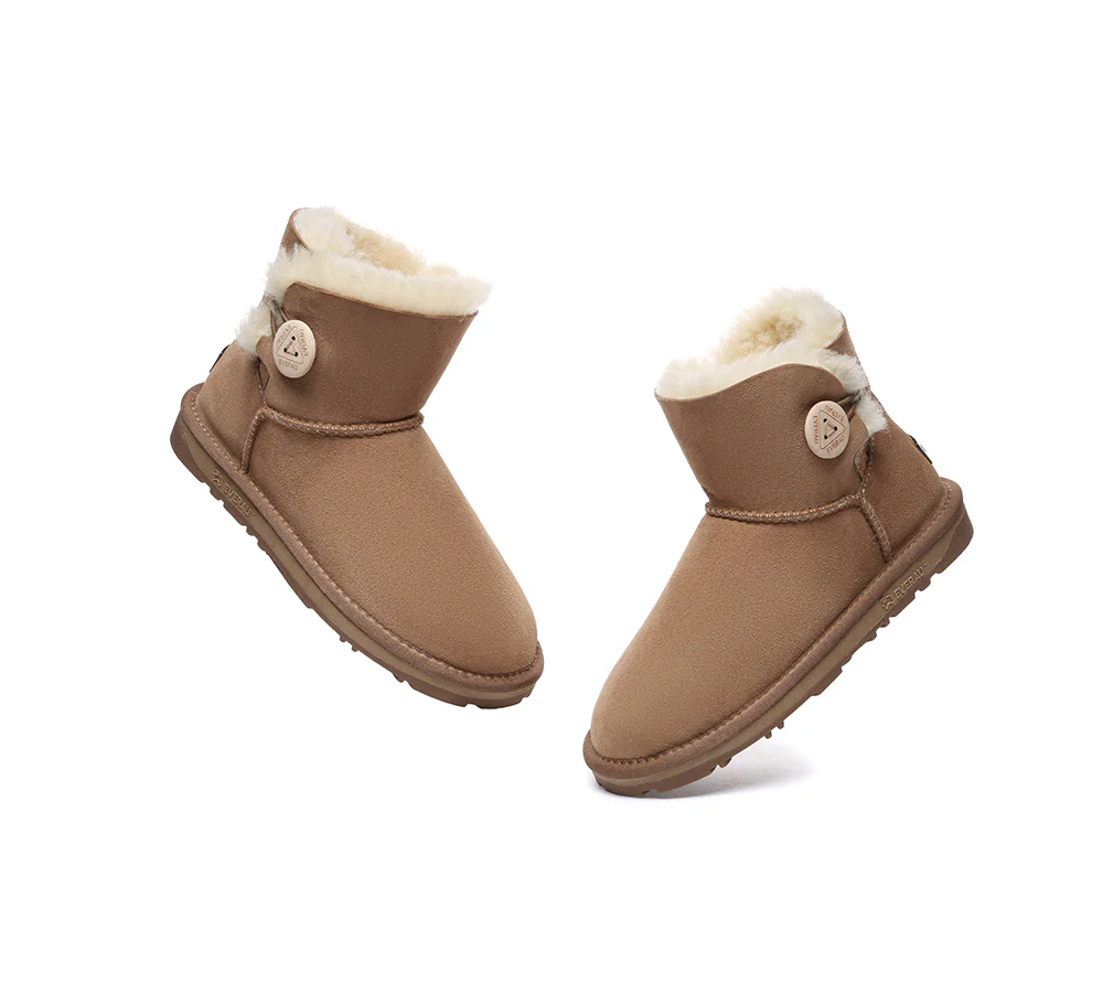 UGG EVERAU? UGG Boots Double Faced Sheepskin Wool Ankle Mini Button