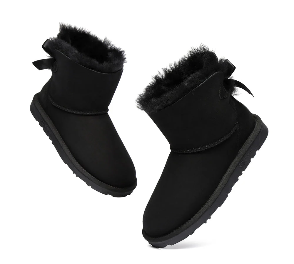 EVERAU? UGG Boots Women Sheepskin Wool Mini Single Back Bow