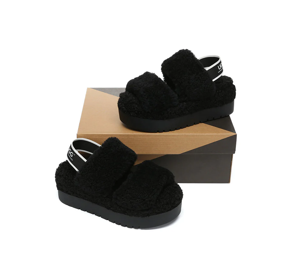 AUSTRALIAN SHEPHERD? UGG Women Double Strap Slingback Platform Fluffy Slides Lyam