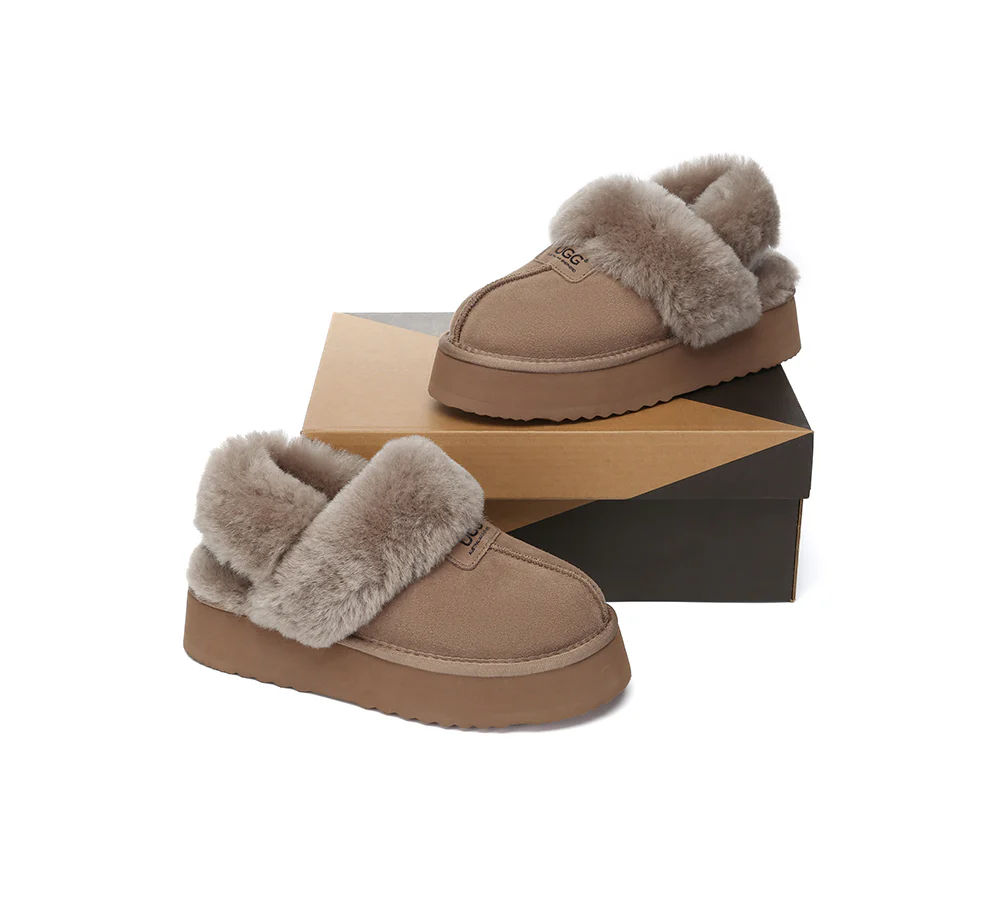 AUSTRALIAN SHEPHERD? UGG Slippers Women Removable Wool Strap Slingback Platform Suzie