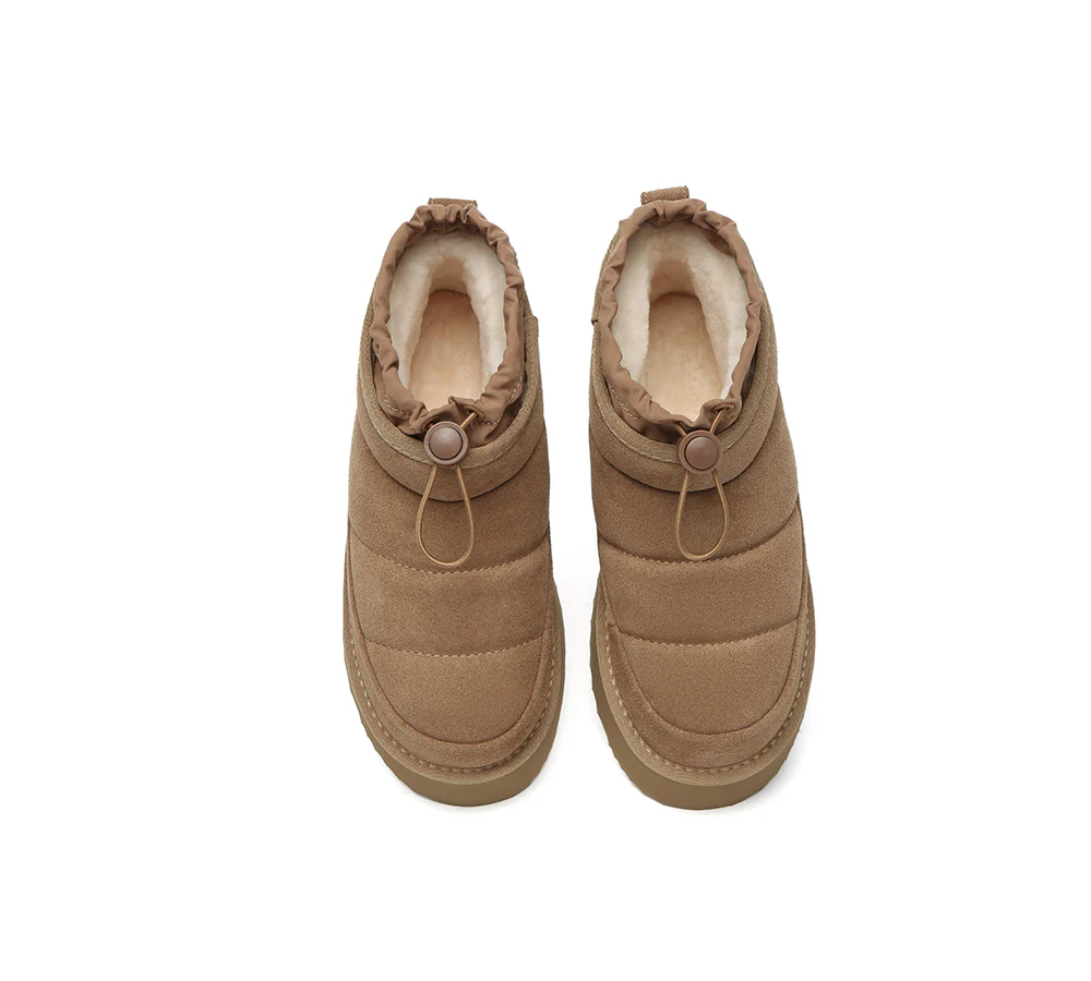 UGG EVERAU? UGG Boots Women Sheepskin Wool Drawstring Platform Picken