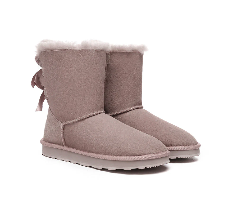 Urban UGG? UGG Boots Women Double faced Sheepskin Wool Short Back Bow
