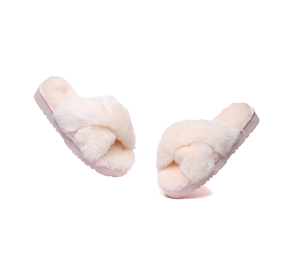 EVERAU? UGG Women Crossover Fluffy Slides Leanna