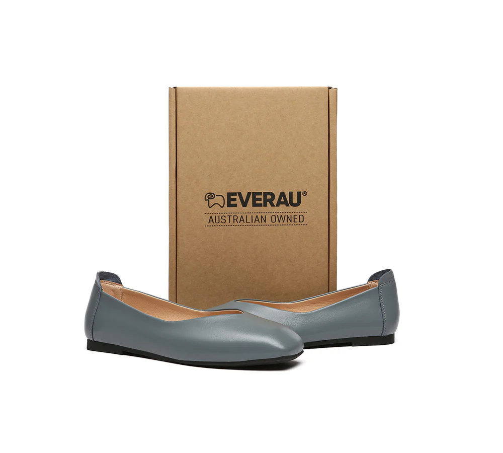 EVERAU? Women Leather Square Toe Ballet Flats Linda
