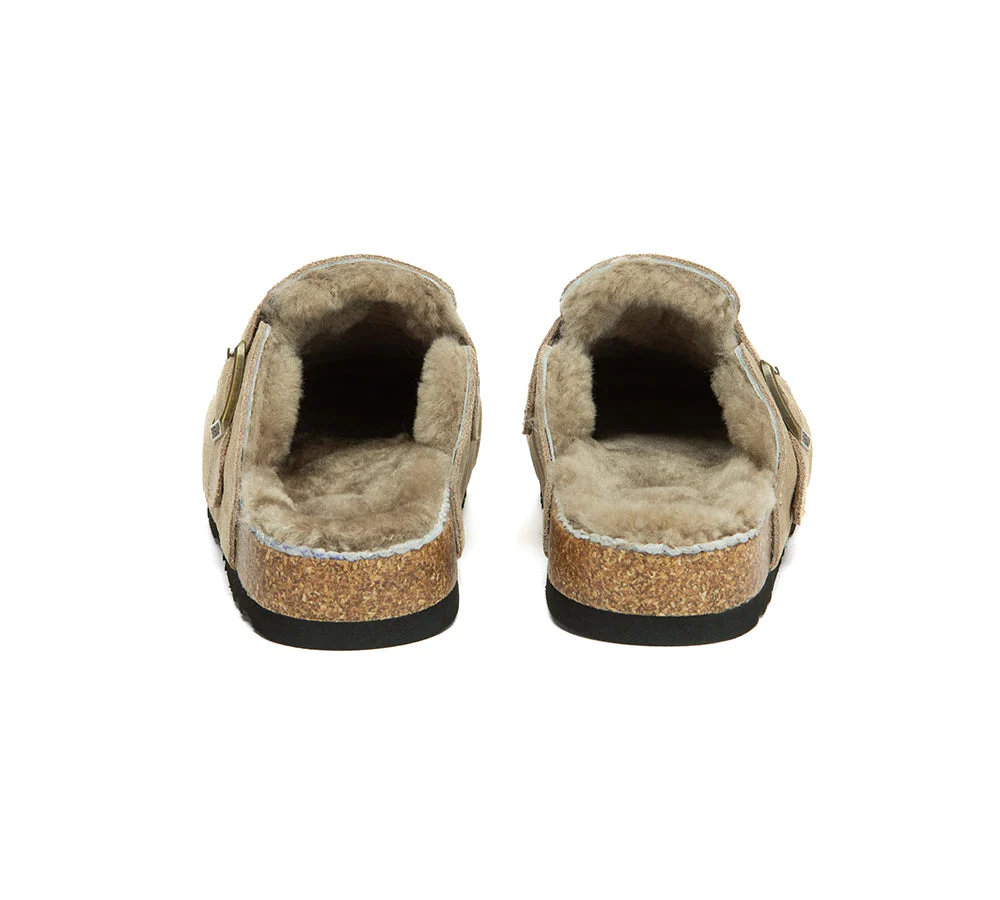 EVERAU? UGG Slippers Sheepskin Wool Adjustable Strap Clog Hazco