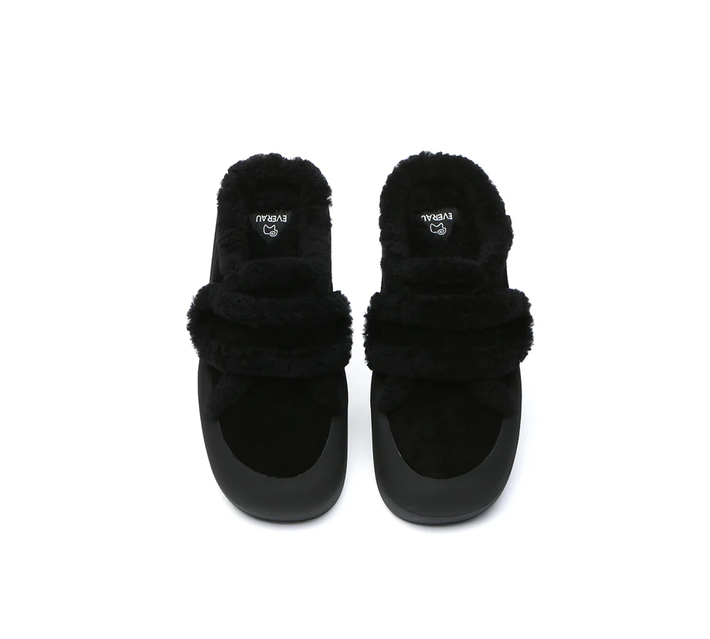 EVERAU? UGG Slippers Women Sheepskin Wool Adjustable Strap Shearling Lined Stacia