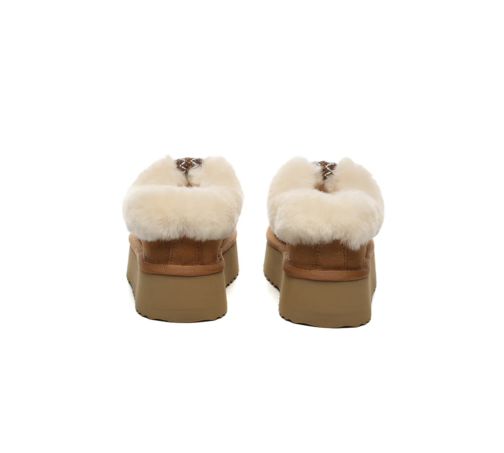AUSTRALIAN SHEPHERD? UGG Slippers Women Sheepskin Wool Collar Ankle Platform Santana
