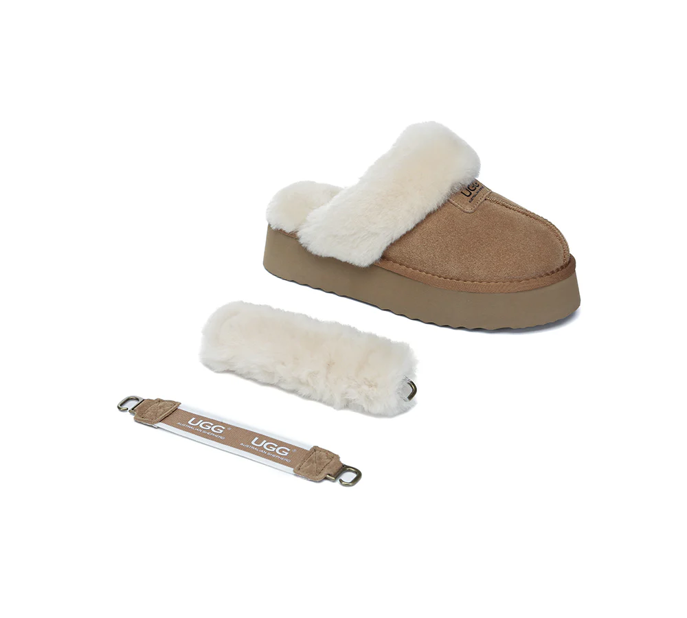 AUSTRALIAN SHEPHERD? UGG Slippers Women Removable Wool Strap Slingback Platform Suzie