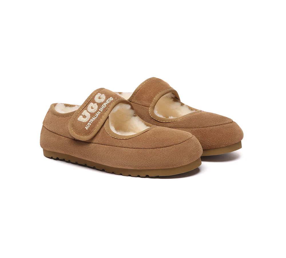AUSTRALIAN SHEPHERD? UGG Slippers Sheepskin Wool Adjustable Strap Mary Jane Velvi