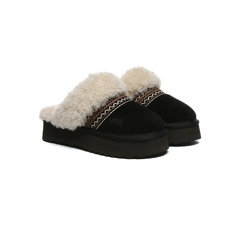 AUSTRALIAN SHEPHERD? UGG Slippers Sheepskin Wool Knitted Platform Isle