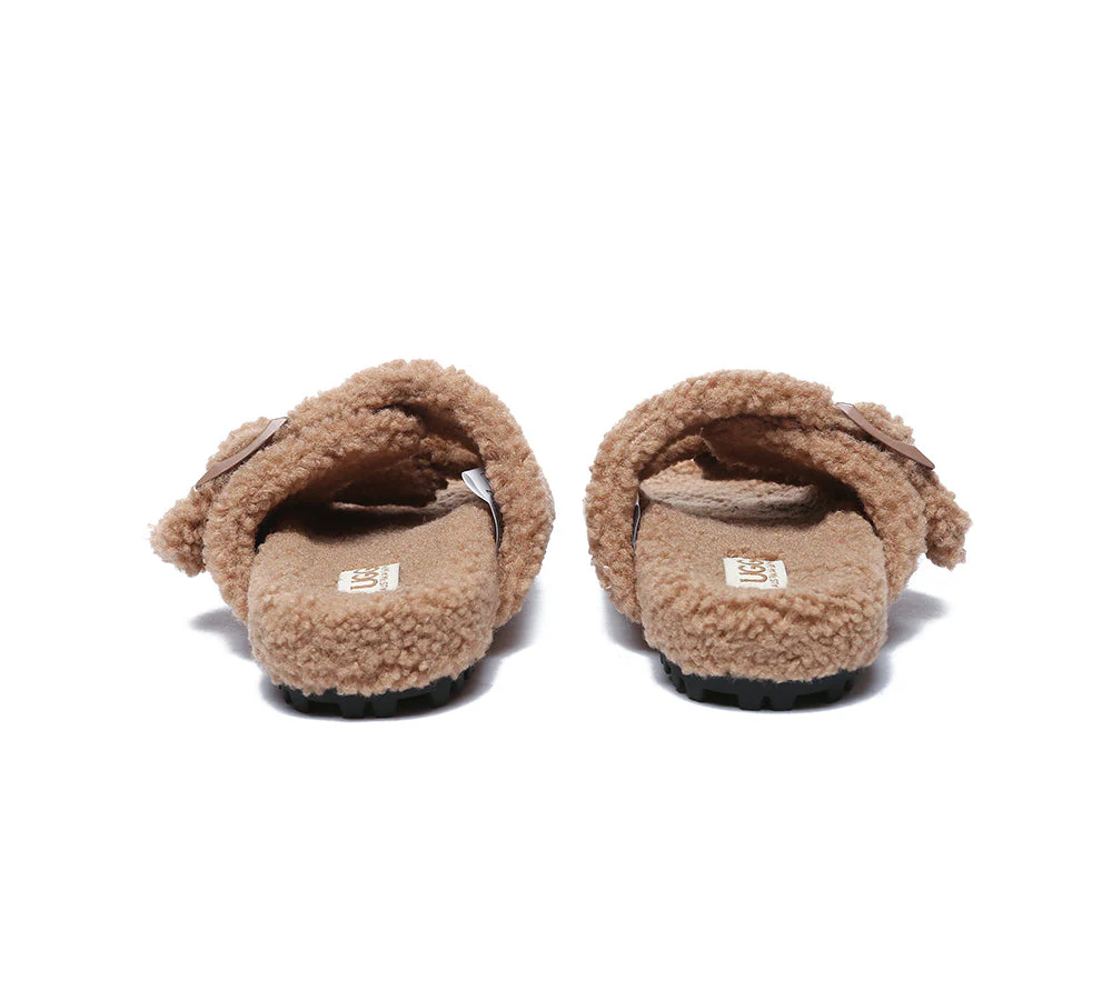 AUSTRALIAN SHEPHERD? UGG Women Shearling Buckle Sandal Slides Jennie