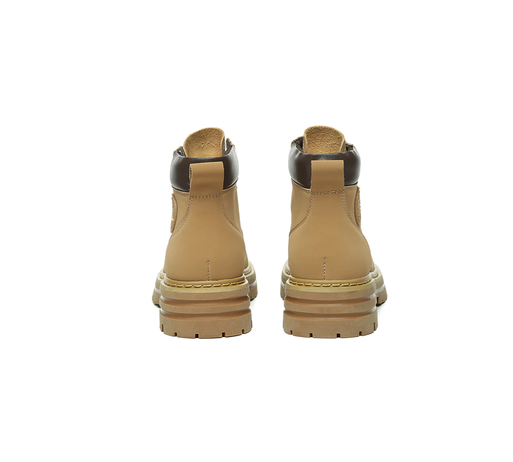 EVERAU? Women Leather Lace Up Chunky Boots Stephanie