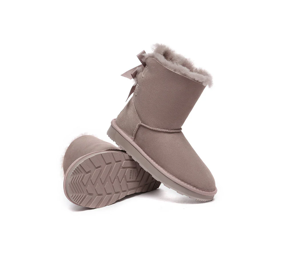 Urban UGG? UGG Boots Women Double faced Sheepskin Wool Short Back Bow
