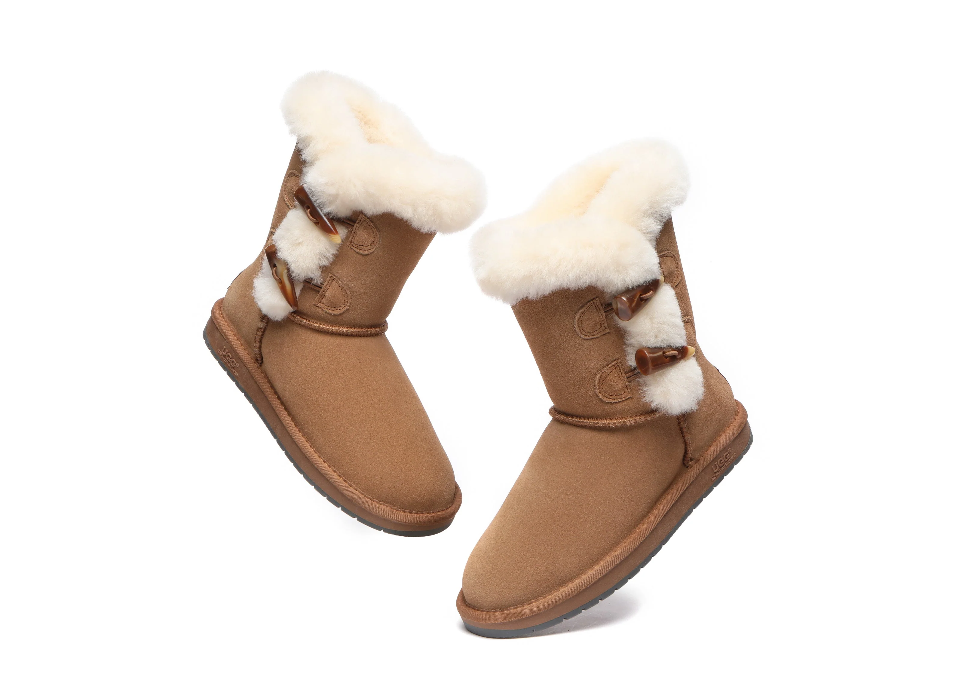 AUSTRALIAN SHEPHERD? UGG Boots Women Sheepskin Wool Horn Toggle Closure Short Talia