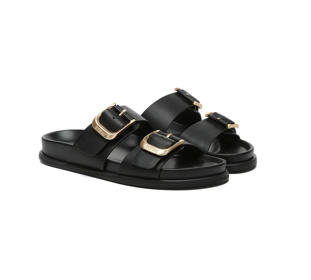 EVERAU? Women Double Adjustable Strap Buckle Flat Sandals Mounish