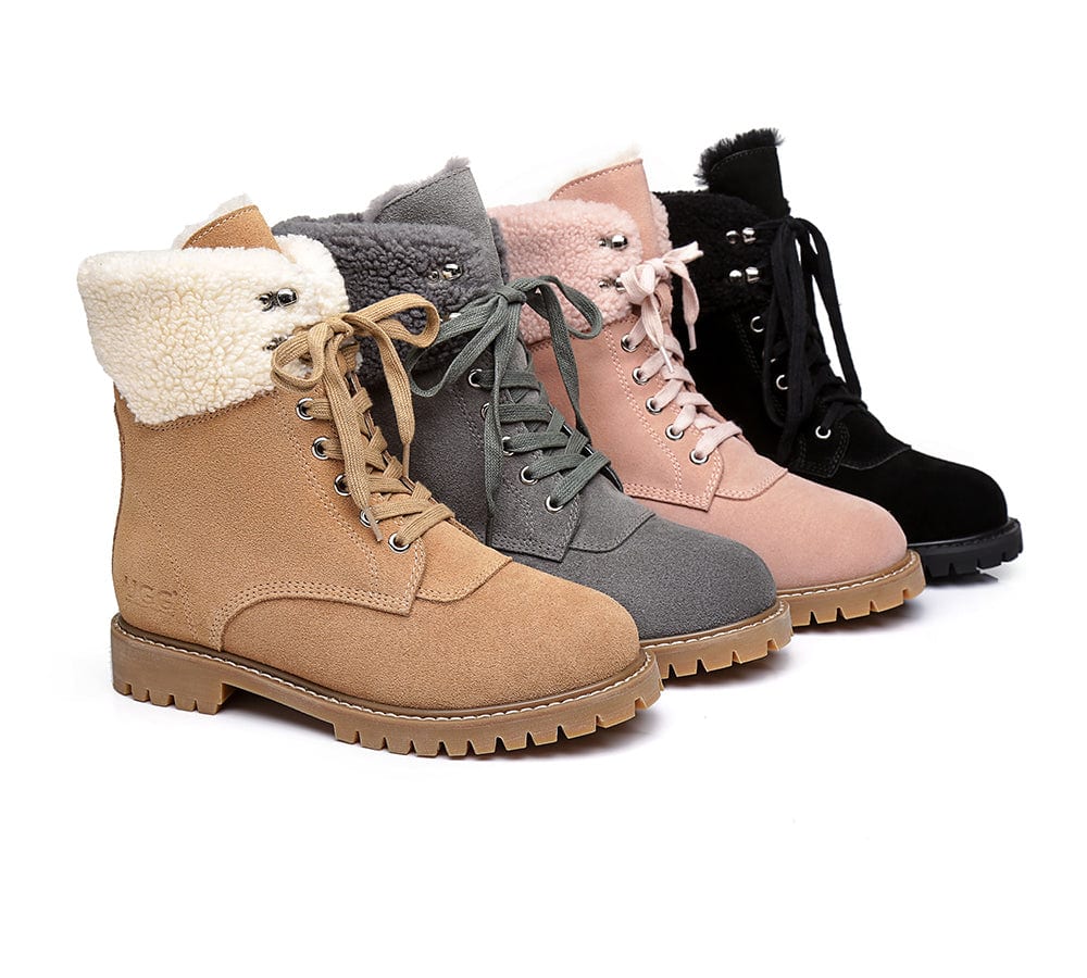 AUSTRALIAN SHEPHERD? UGG Boots Women Sheepskin Wool Lace Up Chunky Mina