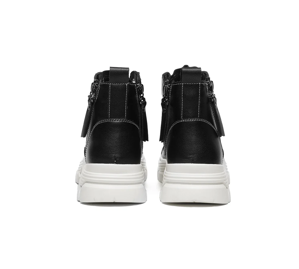 EVERAU? Women Leather Lace Up Zipper Chunky Boots Lorrin