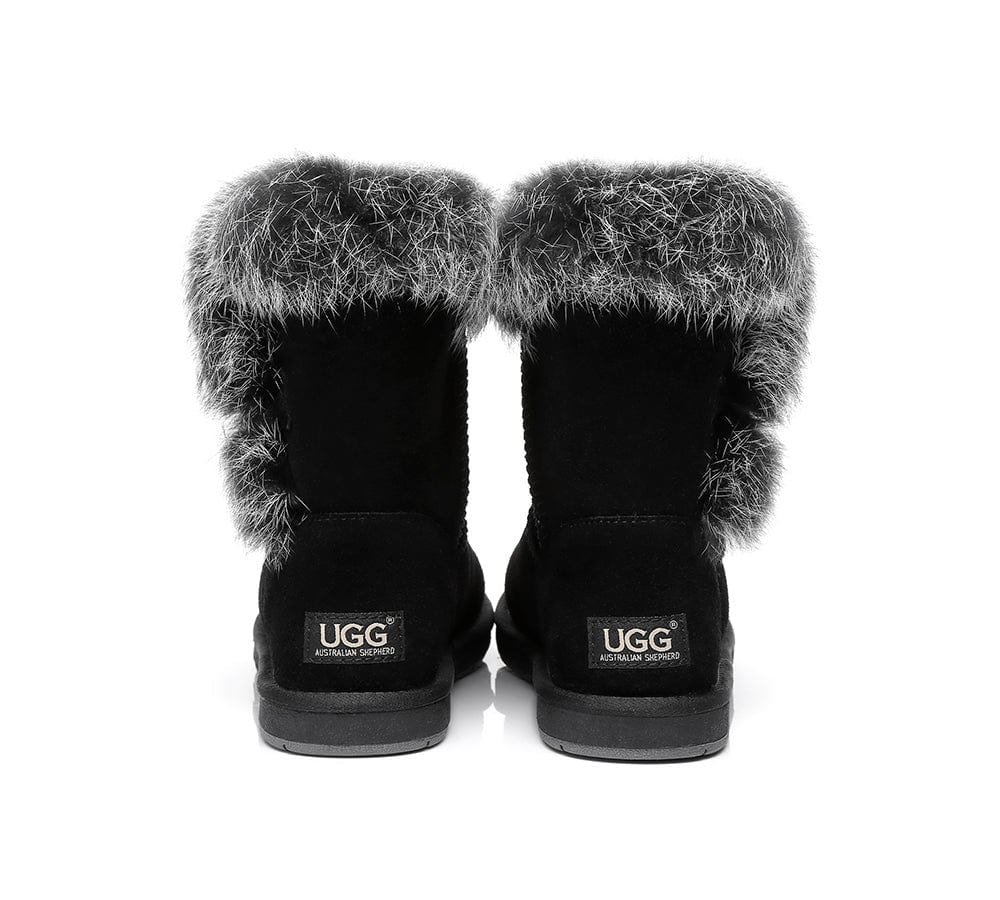 AUSTRALIAN SHEPHERD? UGG Boots Women Sheepskin Wool Collar Short Button Donna