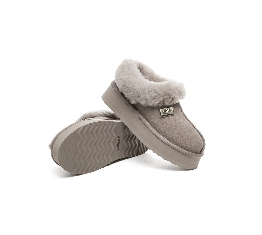 UGG EVERAU? UGG Slippers Women Sheepskin Wool Collar Ankle Platform Gabri