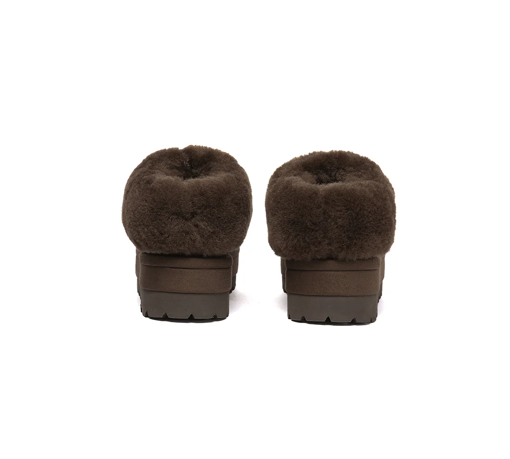UGG EVERAU? UGG Slippers Women Sheepskin Wool Collar Ankle Platform Ulrika
