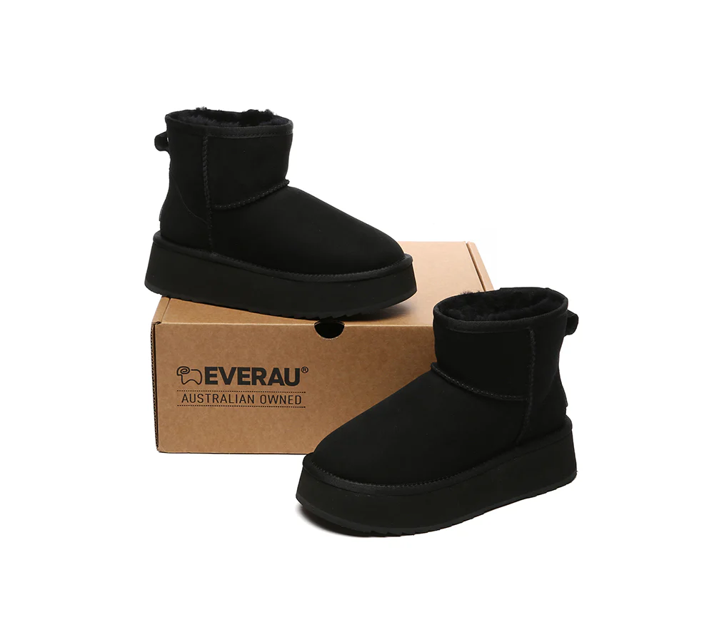 EVERAU? UGG Boots Sheepskin Wool Ankle Platform Thick Bottom Mini Classic