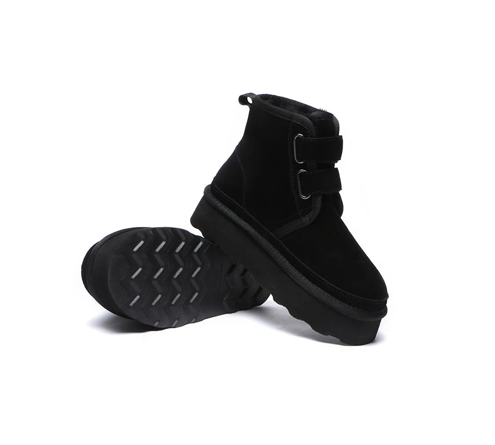 AUSTRALIAN SHEPHERD? UGG Boots Women Sheepskin Wool Hook and Loop Platform Vigour