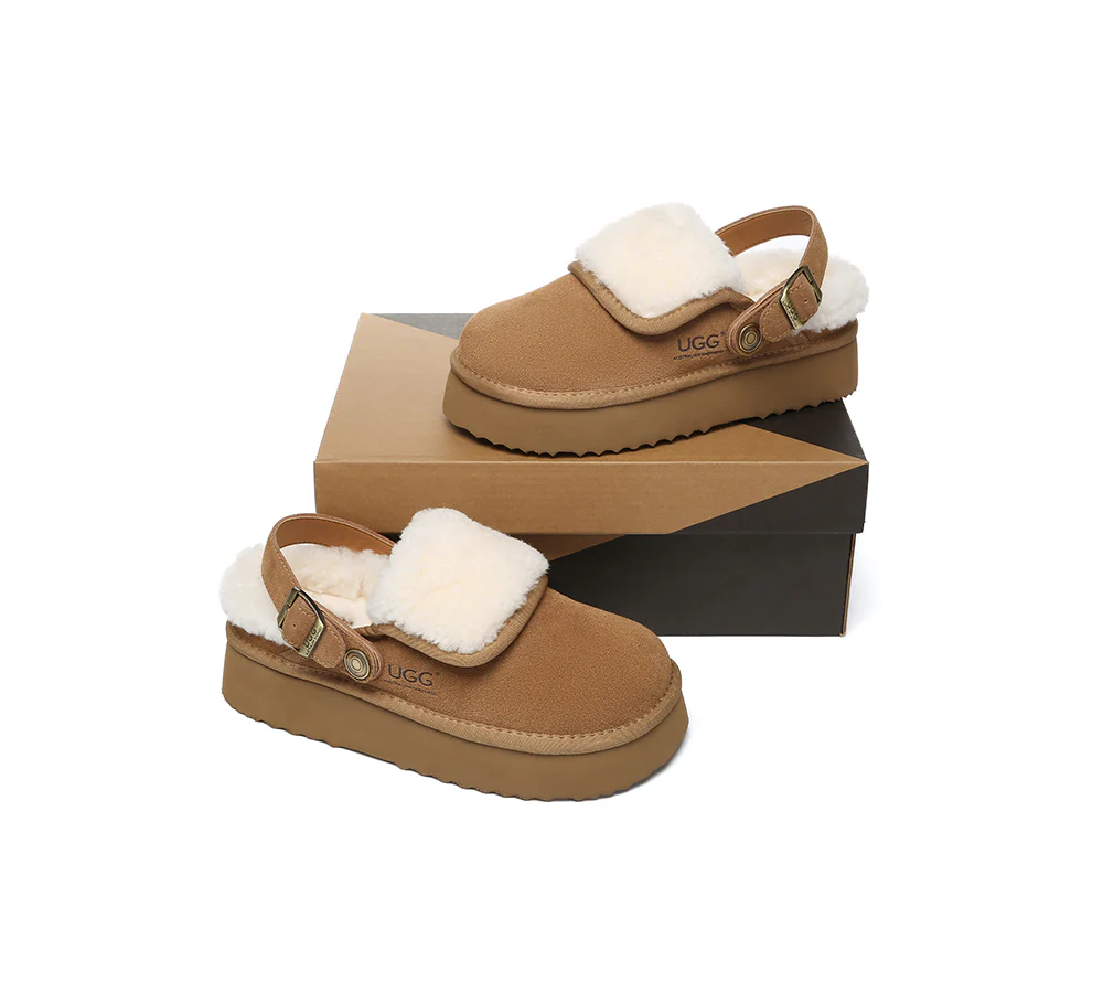 AUSTRALIAN SHEPHERD? UGG Slippers Sheepskin Wool Slingback Platform Tenley