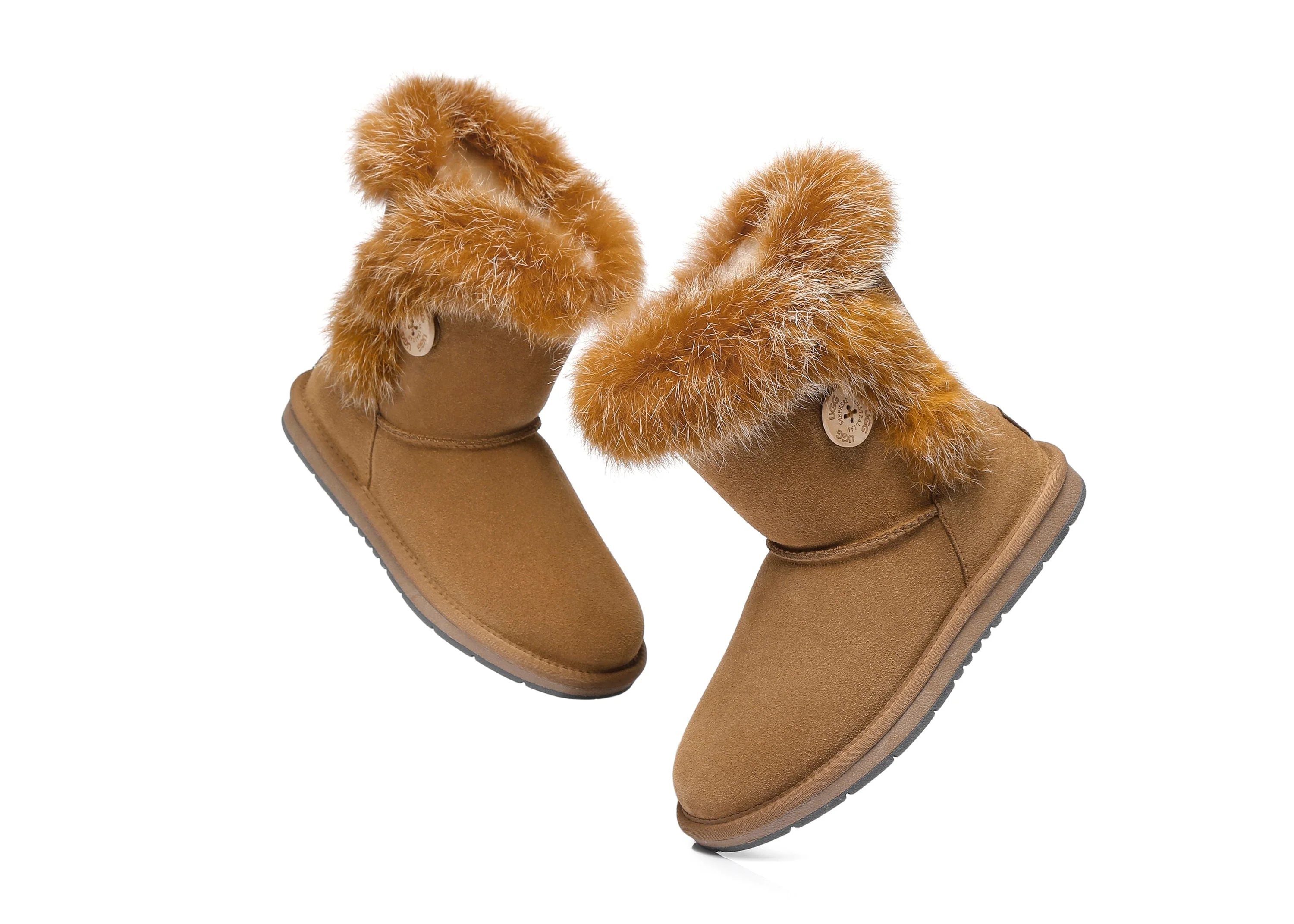 AUSTRALIAN SHEPHERD? UGG Boots Women Sheepskin Wool Collar Short Button Donna