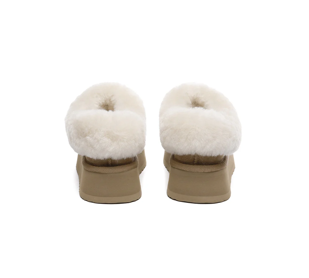 UGG EVERAU? UGG Slippers Women Sheepskin Wool Collar Ankle Platform Gabri