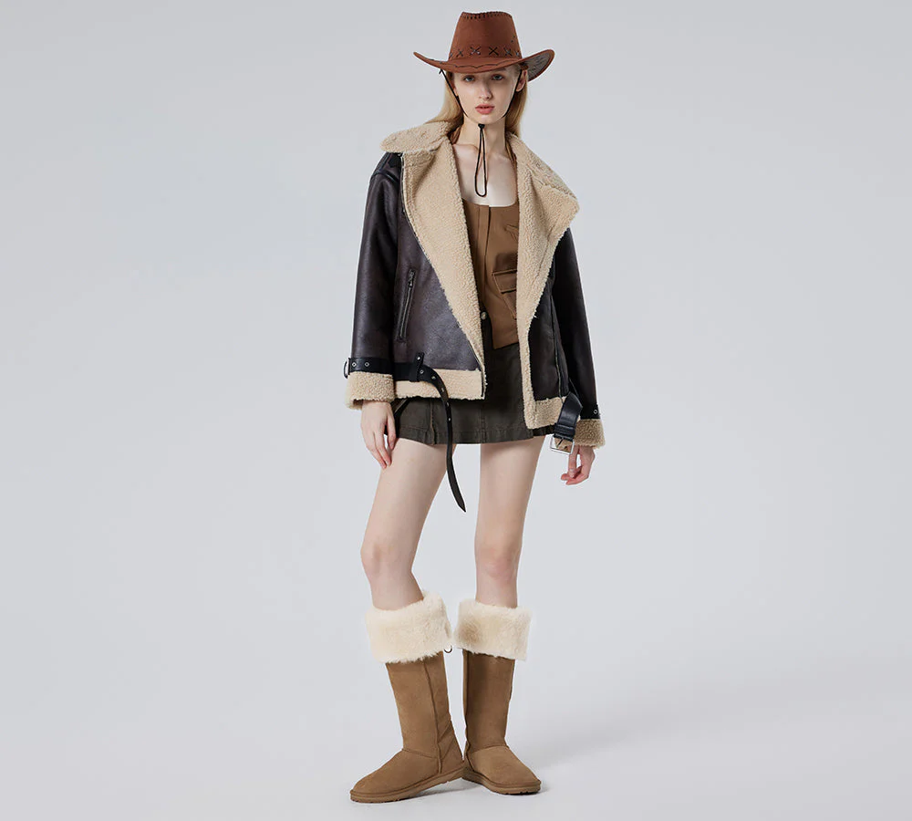 EVERAU? UGG Boots Women Double Faced Sheepskin Wool Tall Button Over-Knee Jenner