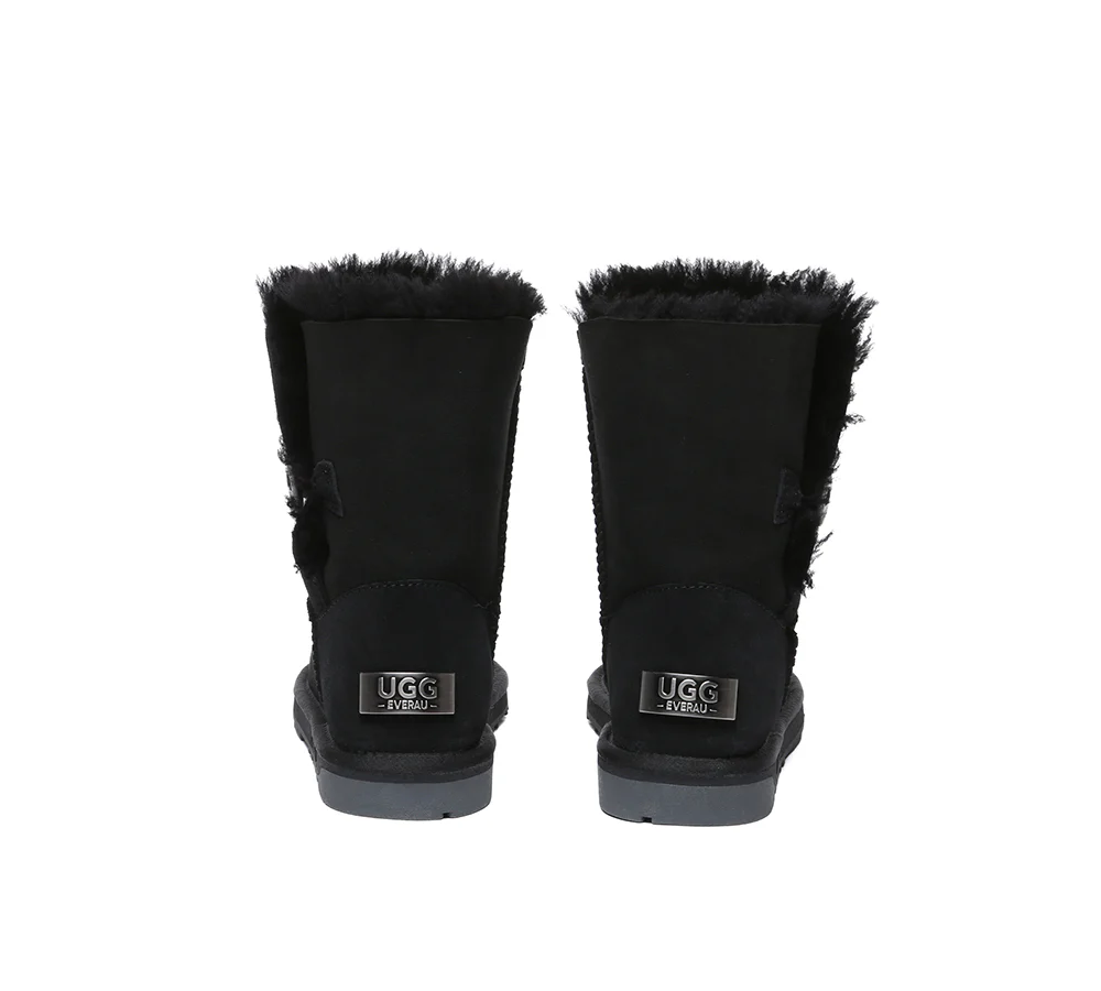 UGG EVERAU? UGG Boots Double Faced Sheepskin Wool Short Button