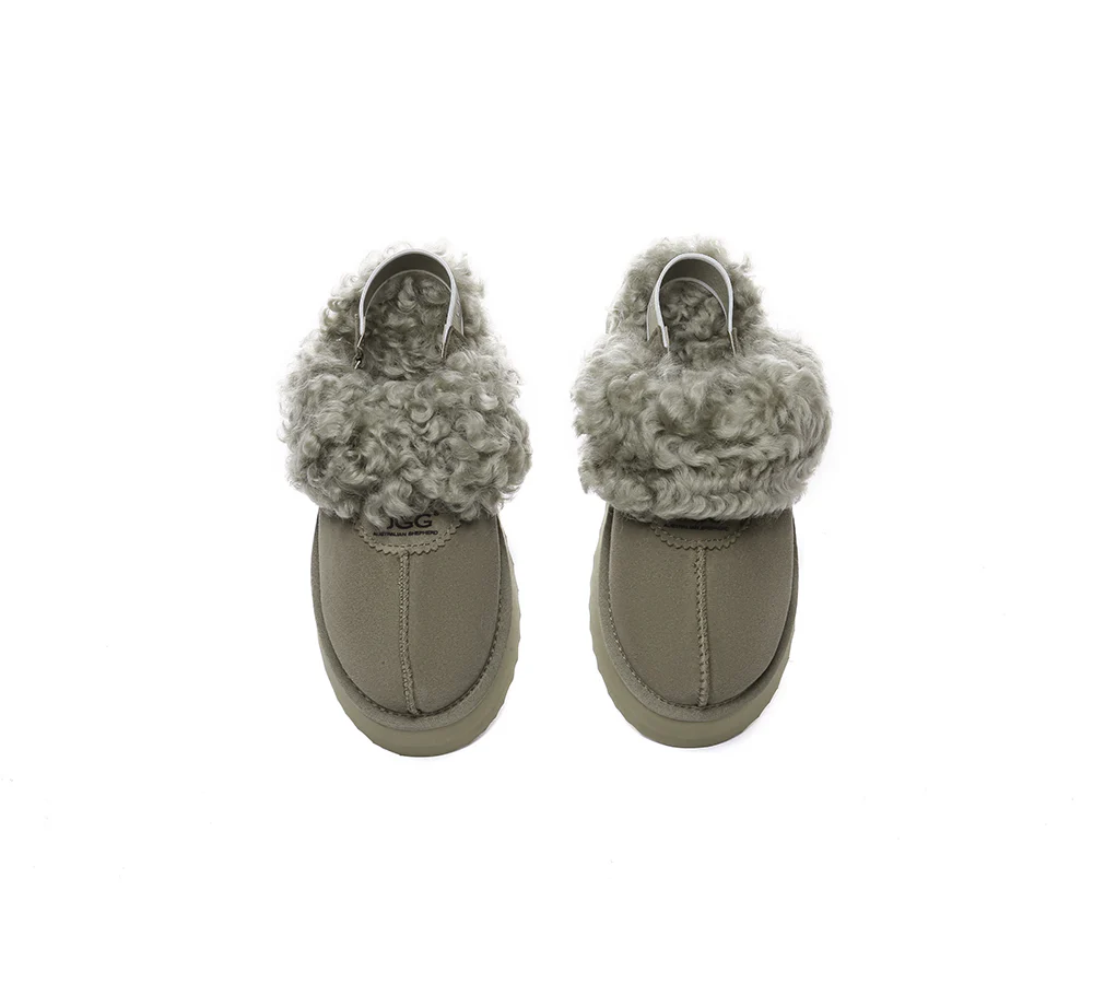AUSTRALIAN SHEPHERD? 2-Way Style UGG Slippers Women Removable Strap Slingback Platform Waffle Curly