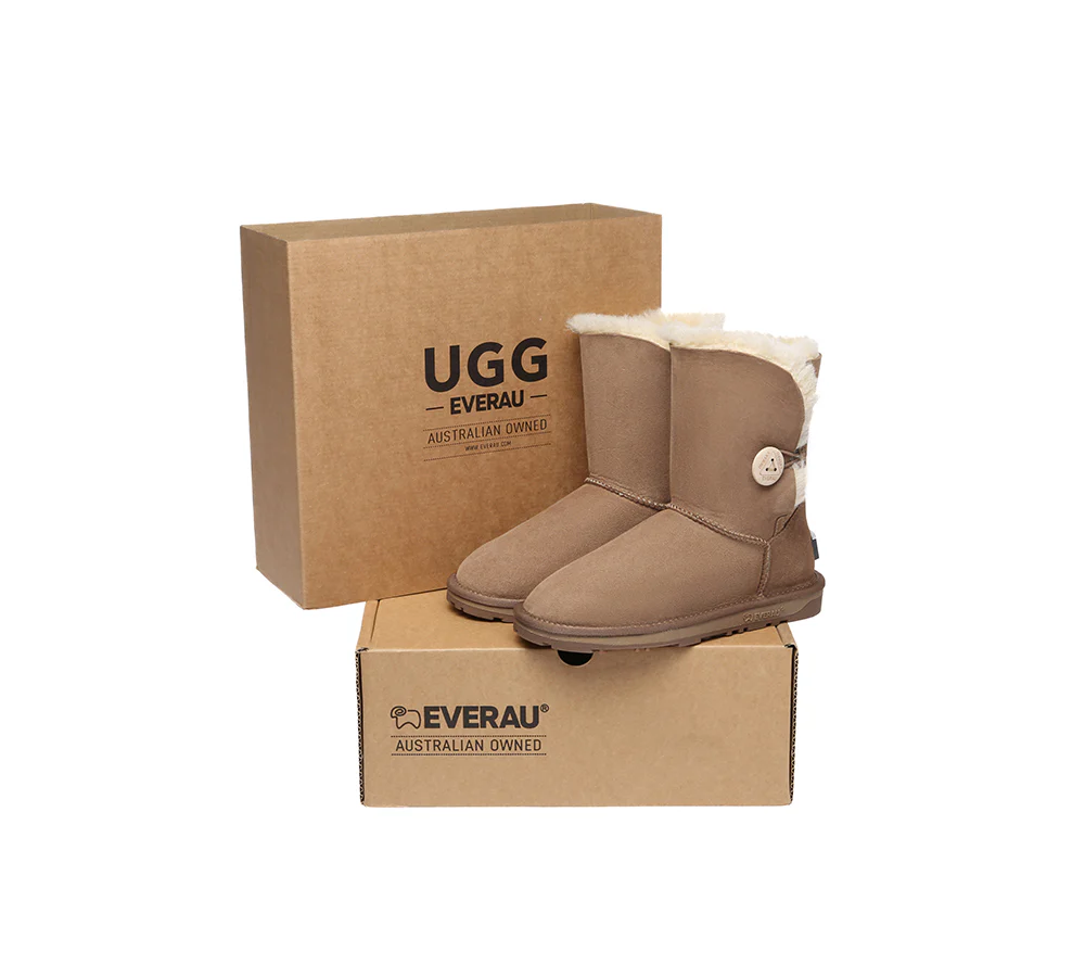 UGG EVERAU? UGG Boots Double Faced Sheepskin Wool Short Button