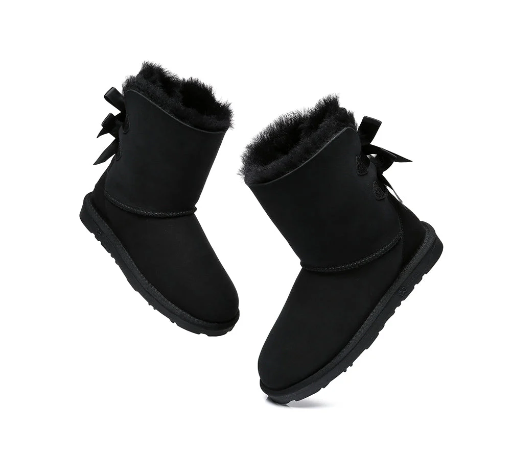EVERAU? UGG Boots Women Sheepskin Wool Double Baily Short Back Bow