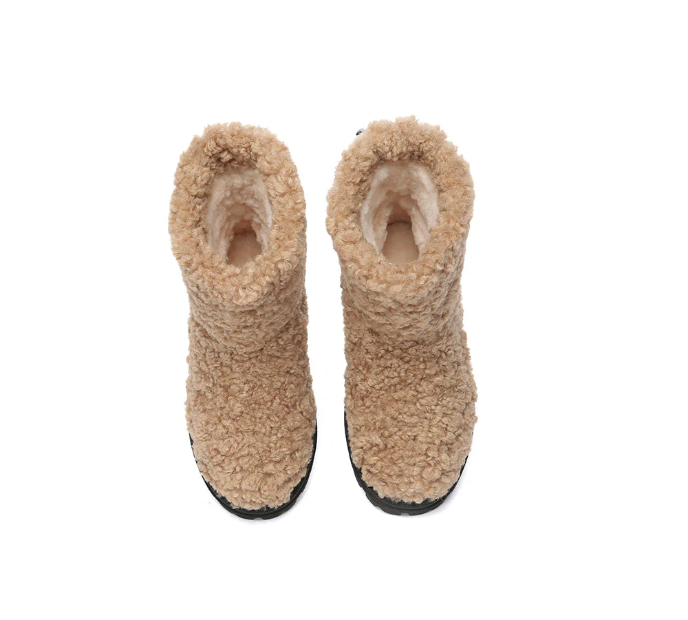 EVERAU? UGG Boots Sheepskin Wool Plush Drawstring Peggy