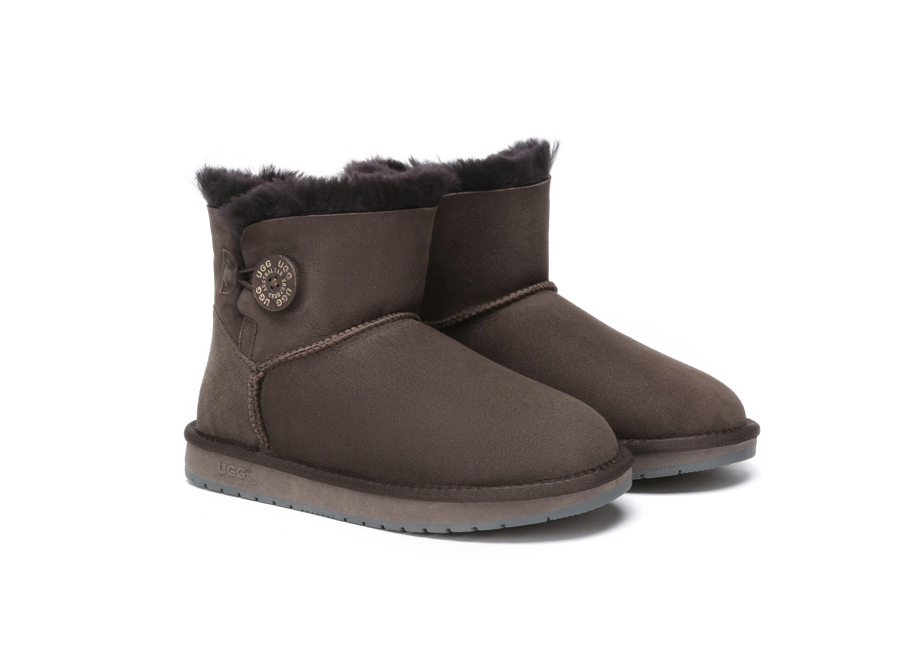 AUSTRALIAN SHEPHERD? UGG Boots Double Face Sheepskin Wool Mini Button