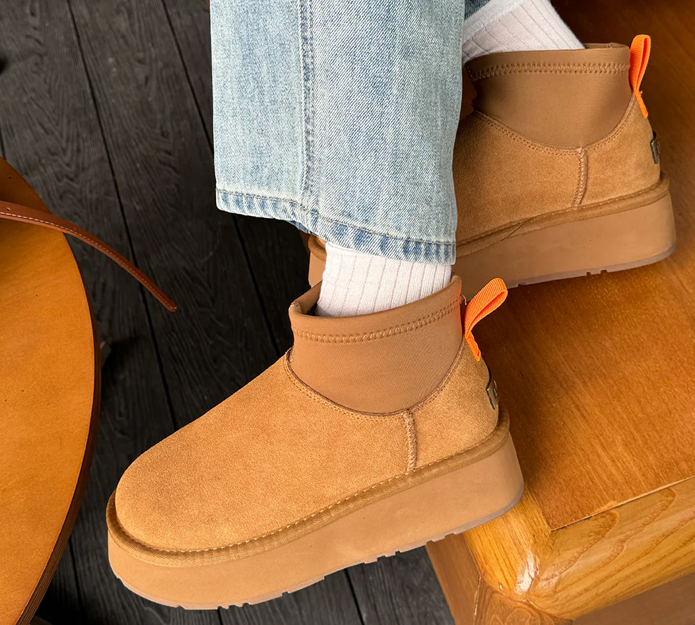 UGG EVERAU? UGG Boots Women Sheepskin Wool Stretchy Ankle Mini Platform Ethel