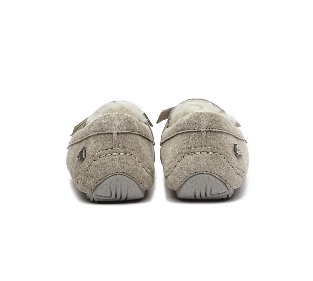 EVERAU? UGG Slippers Women Sheepskin Wool Bow Ankle Woven Moccasins