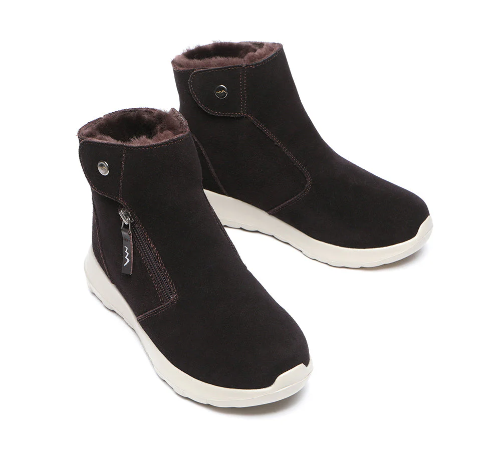 TARRAMARRA? Women Leather Sheepskin Wool Button Zipper Ankle Boots Tyria