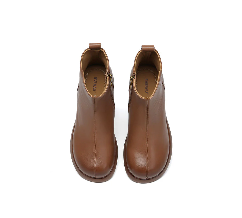EVERAU? Women Leather Zipper Ankle Boots Chapple