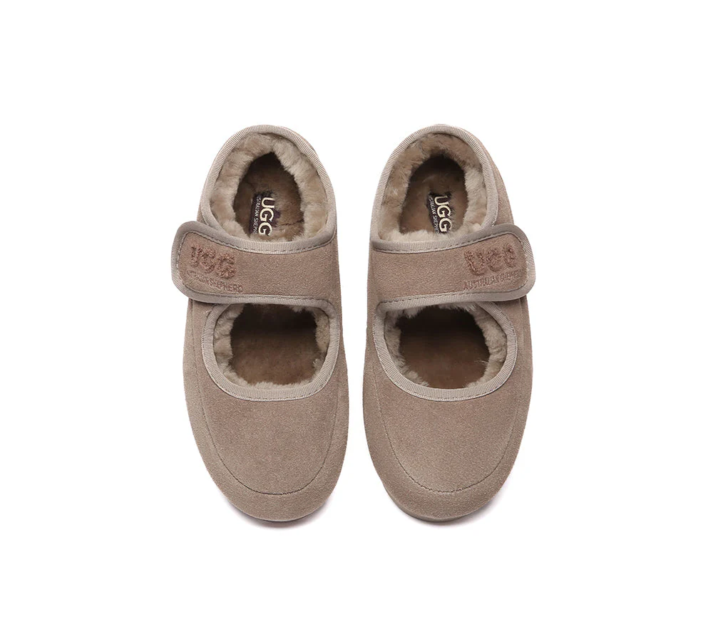 AUSTRALIAN SHEPHERD? UGG Slippers Sheepskin Wool Adjustable Strap Mary Jane Velvi