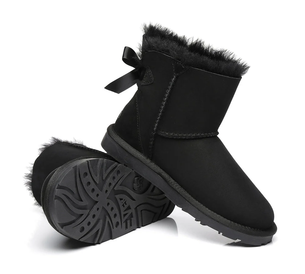 EVERAU? UGG Boots Women Sheepskin Wool Mini Single Back Bow