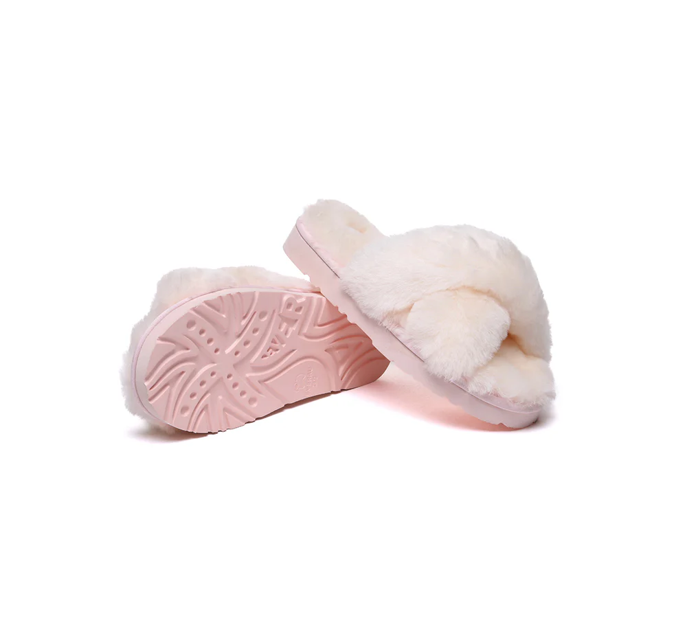 EVERAU? UGG Women Crossover Fluffy Slides Leanna