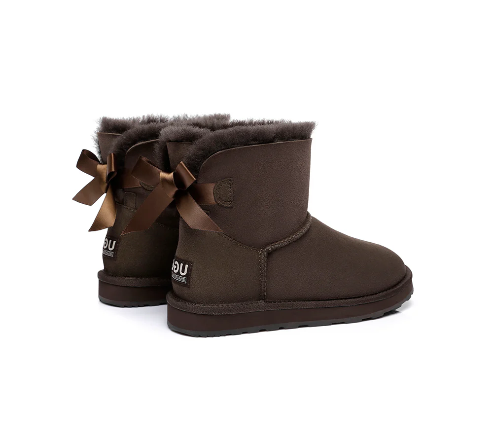Urban UGG? UGG Boots Women Double faced Sheepskin Wool Mini Back Bow