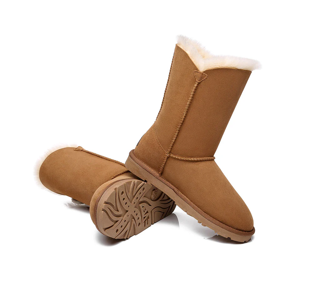 EVERAU? UGG Boots Women Sheepskin Wool Twin Button Short Espina