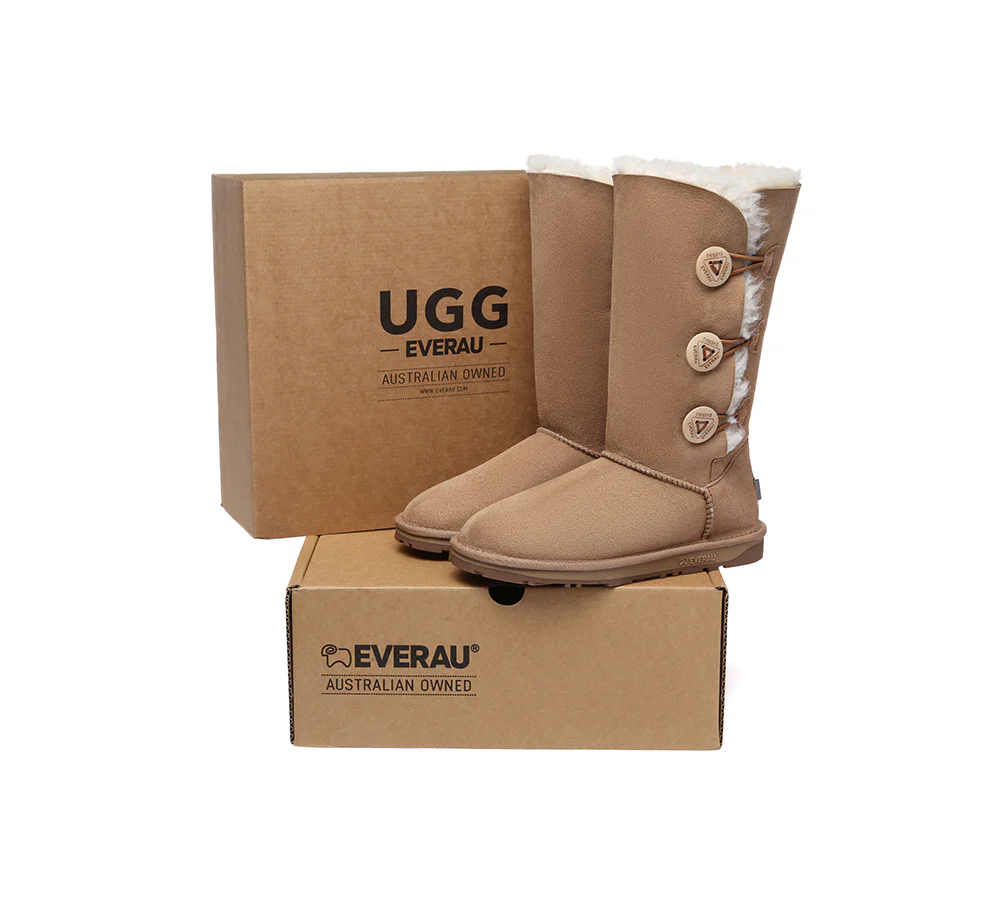 UGG EVERAU? UGG Boots Double Faced Sheepskin Wool Tall Button