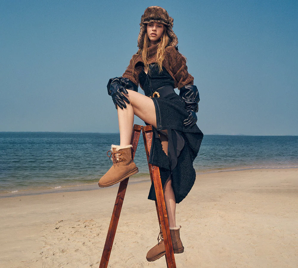 EVERAU? UGG Boots Women Sheepskin Wool Lace Up Short Stark